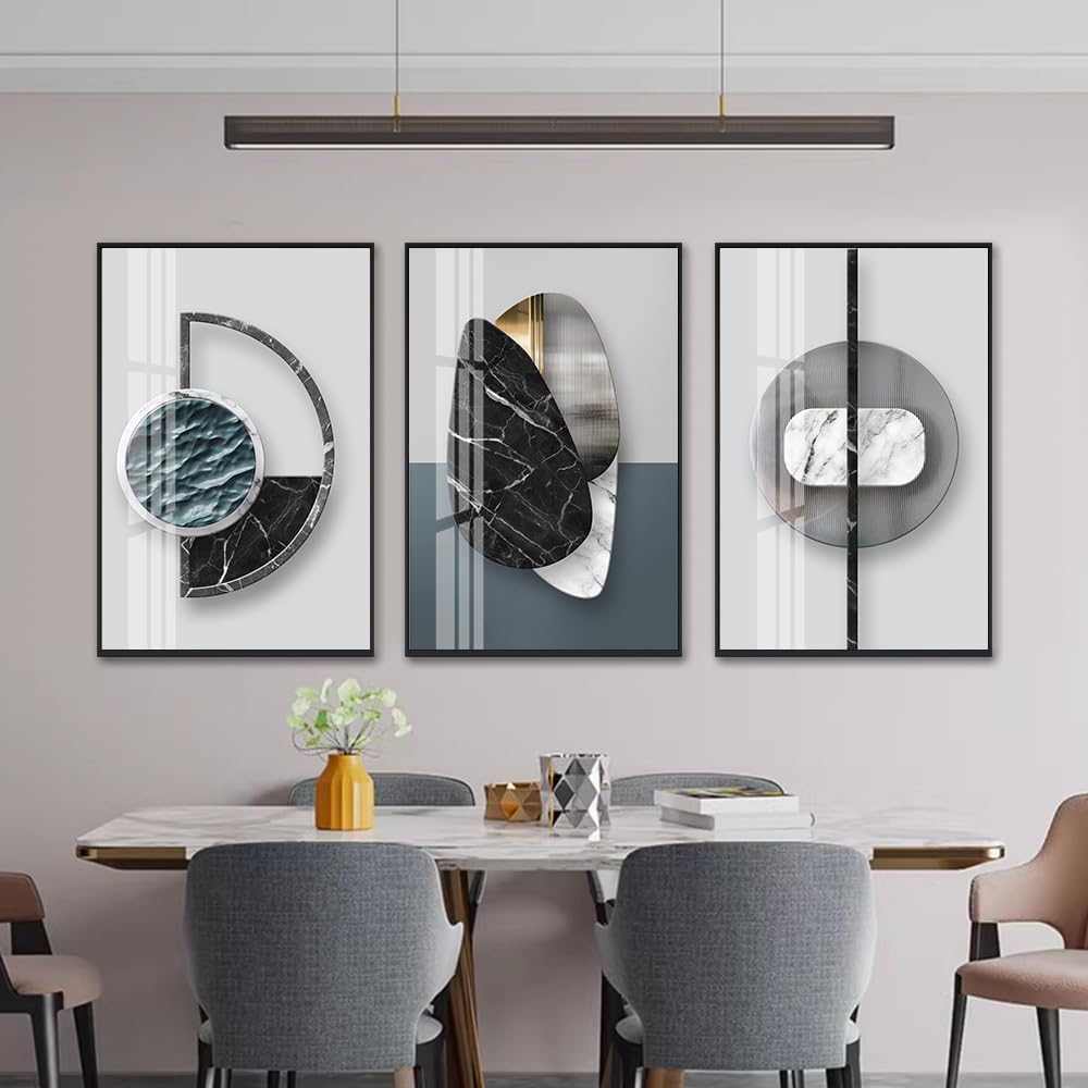 QKF Extra Large Abstract Canvas Wall Art - Bright Geometry Prints for Modern Home Decor | Set of 3 (24" x 32")