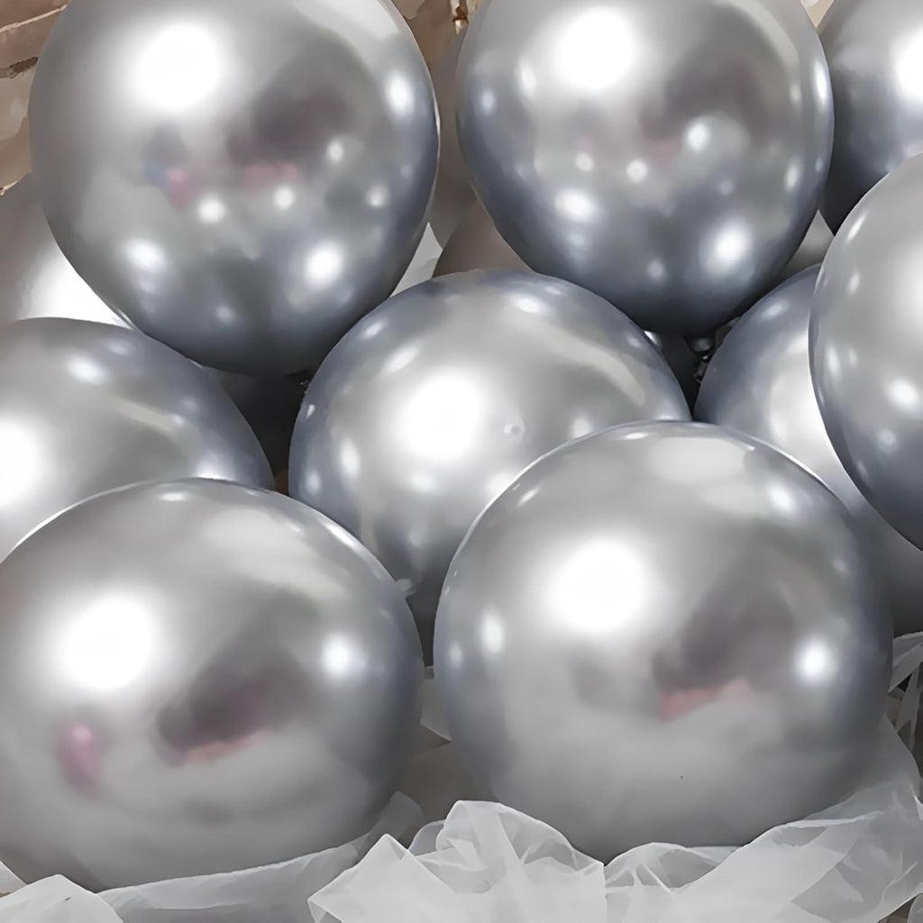 Voircoloria 110pcs Metallic Silver Balloons - 12 Inch Chrome Latex for Weddings, Birthdays & Celebrations