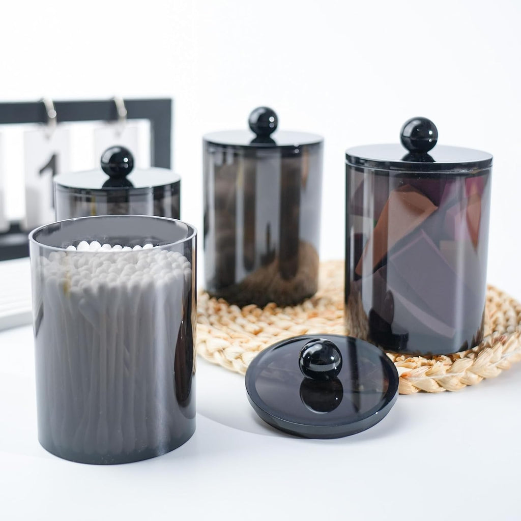 XIPENGKEJI Qtip Holder Set - Stylish Apothecary Jars with Lids for Cotton Swabs & Pads | 10oz-12oz Black