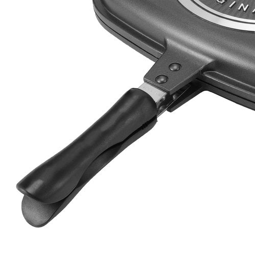 Acouto Portable Double Sided Grill Pan with Anti Burn Handle 32cm Aluminum Cooking Pot for Delicious and Nutritious Meals