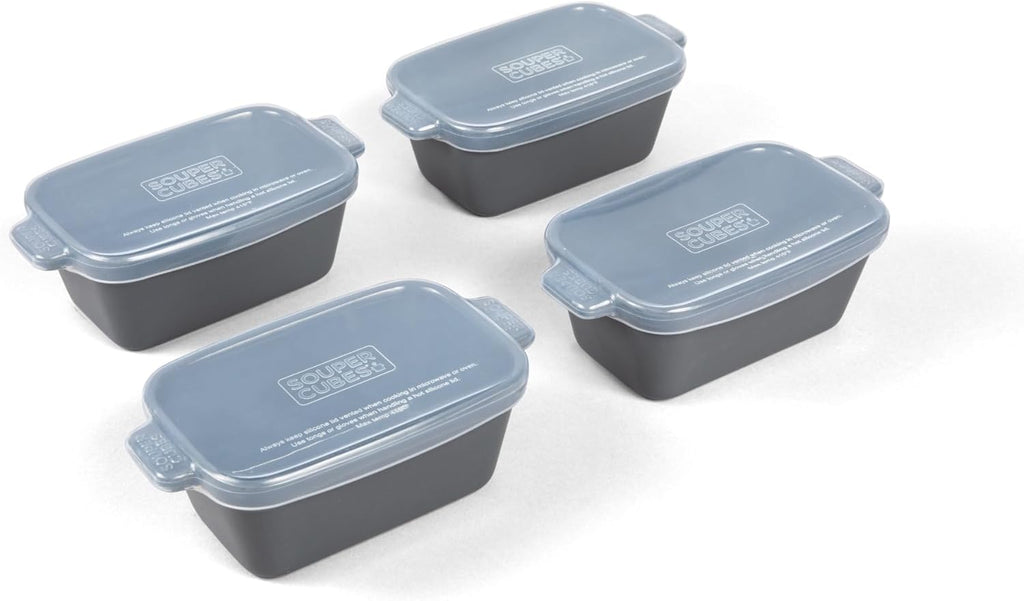 Souper Cubes Stoneware - Small 5" x 3" Ceramic Baking Dish Set with Silicone Covers | Ideal for Reheating Single Servings - Charcoal