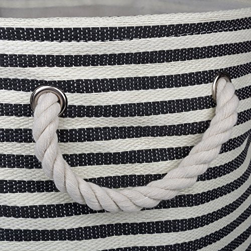 DII Woven Paper Storage Bin Large Round Black Pinstripe - Sturdy Home Organizer