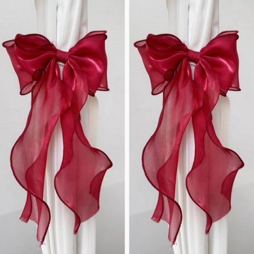 2 Pack French Silky Bow Curtain Tiebacks, Elegant Lace Ribbon for Curtains Decorative Rope Accessories Home Décor (Pink,2)