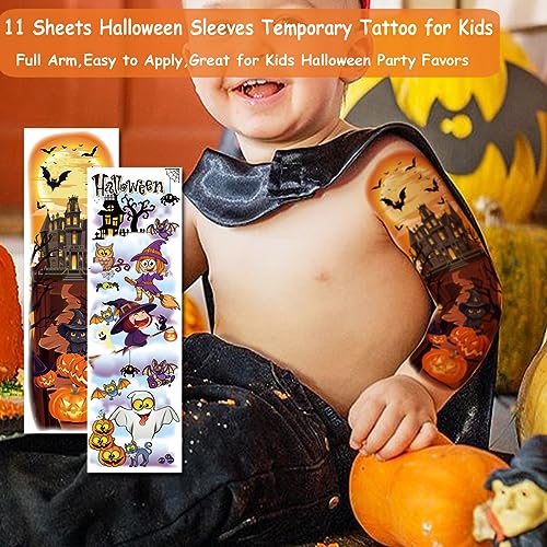 CHARLENT Kids Halloween Full Arm Temporary Tattoos - 11 Sheets