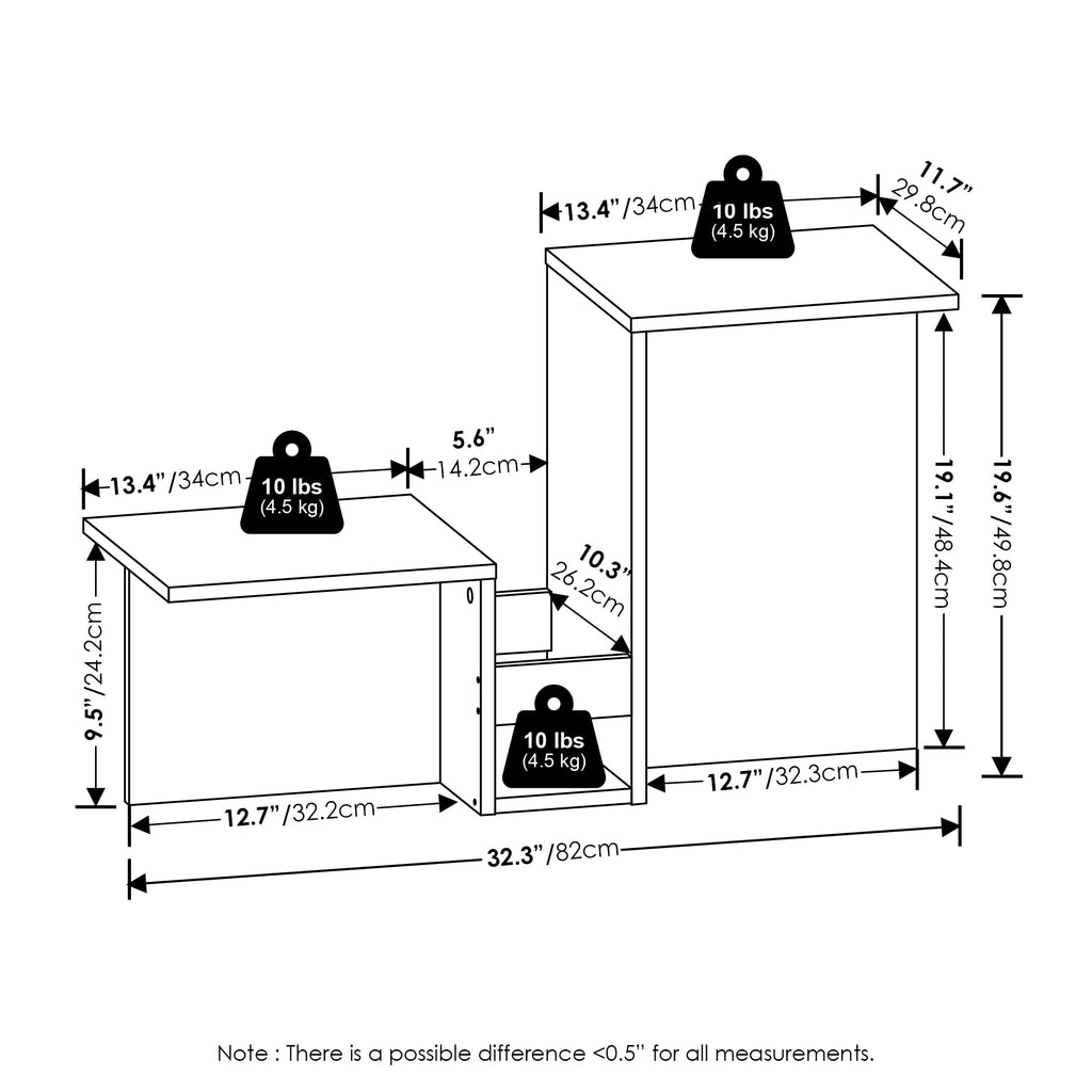 Furinno BOYATE Side Table, Valley Shaped End Table, with Tiered Levels and Magazine Rack, for Living Room, Espresso
