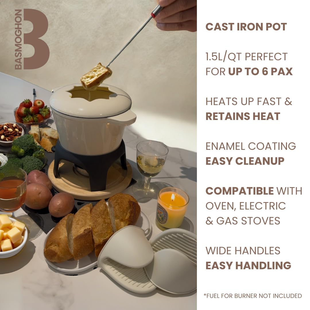 Cast Iron Fondue Set 15-Pcs With Accessories Fondue Kit For Swiss Fondue Cheese Meat Oil Fondue Pot Fondue Pot set, Cheese Fondue Set, Chocolate Fondue Pot, Cheese Melting Pot, Fondue Pot Non Electric