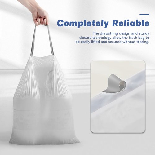 8 Gallon (30L) Trash Bags, Fits SONGMICS 8 Gallon Trash Cans, 6 Rolls 270 Counts Heavy Duty White Garbage Bags, Pre-Separated Drawstring Trash Bags, Suitable for Kitchen, Bathroom, etc.