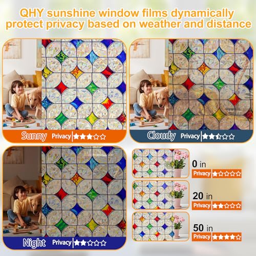 Rainbow Mosaic Stained Glass Window Film - 17.5 x 78.7 in Privacy Film
