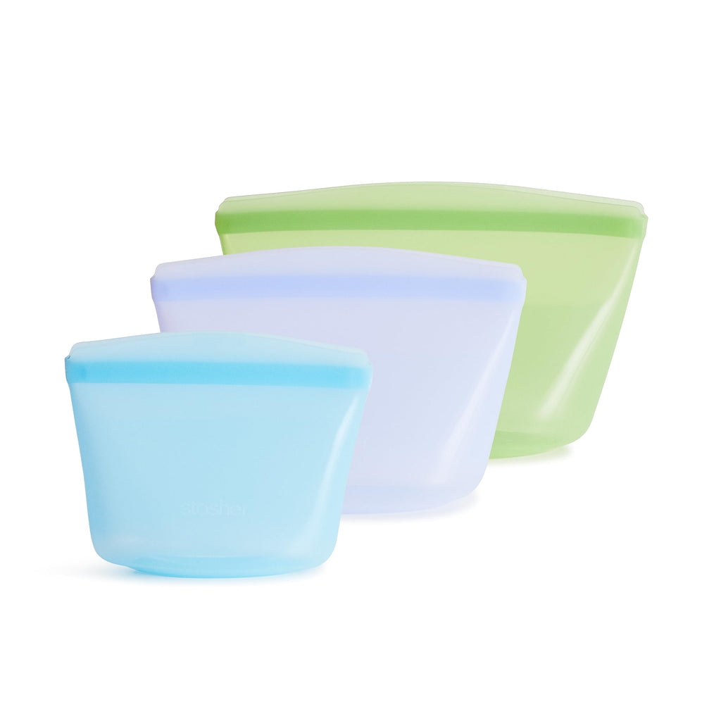 Stasher Silicone Reusable Storage Bags, 3-Pack, Reusable Freezer Bags, Microwave, Dishwasher, Oven Safe, Sous Vide, Premium Lunch Containers, Eco Friendly, Food Storage Bags, Snack Bags, Multicolor