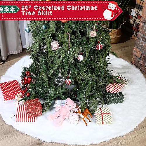 80-Inch White Faux Fur Christmas Tree Skirt - Classic Holiday Decoration