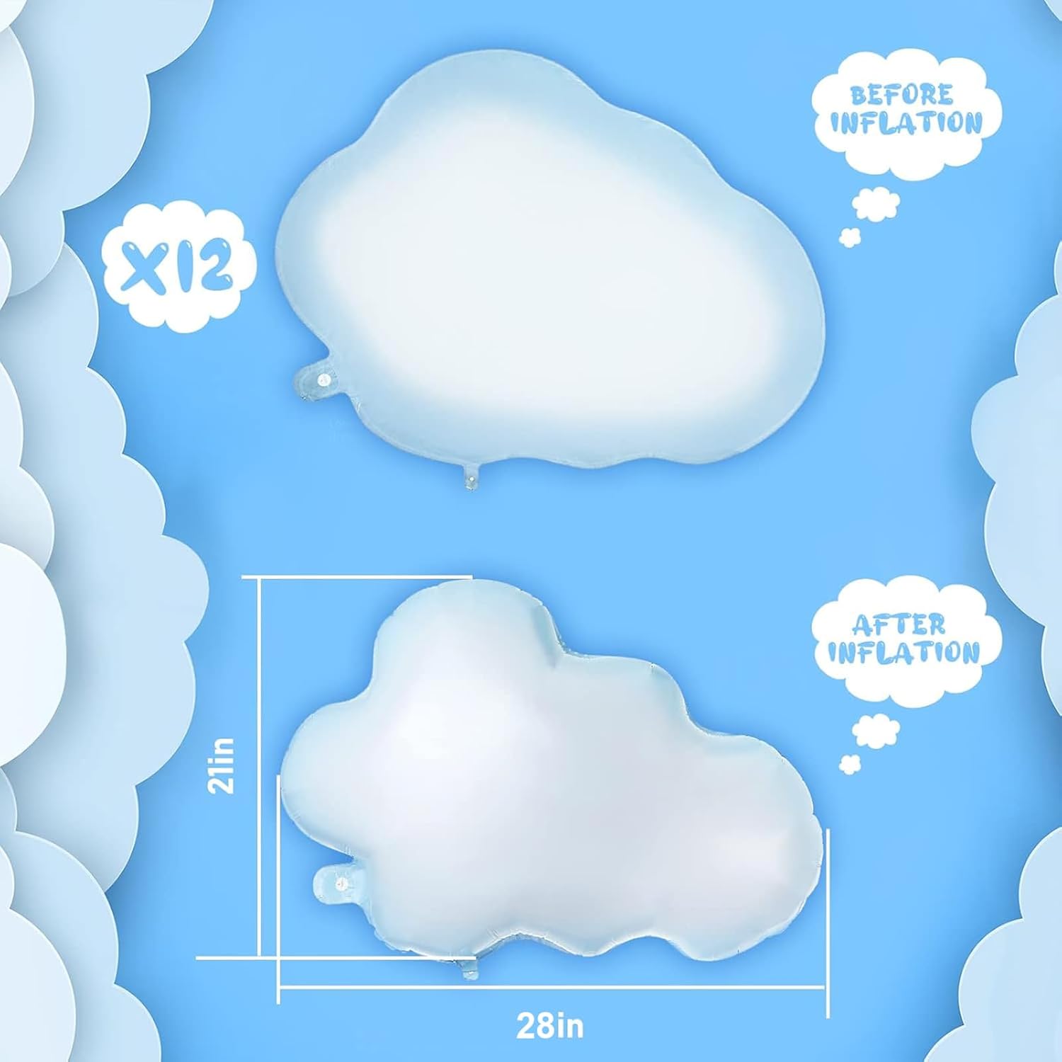 Sumind 28-Inch White Cloud Balloons - Cute Foil Decorations for Birthday, Baby Shower & Wedding Parties (Light Blue)