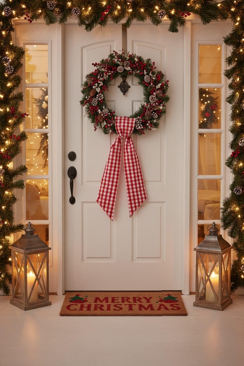 NUVCELKA Red White Plaid Wreath Sash Front Door Decoration, Blank Sash Christmas Valentine Wedding Holiday Party Bow Ribbon Accessories Indoor Outdoor Farmhouse Home Decor