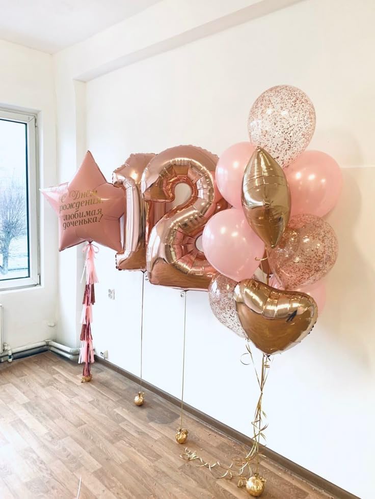 Rose Gold 40-Inch Number Balloons - Perfect for 2nd, 12th, 21st Birthday Celebrations & Events