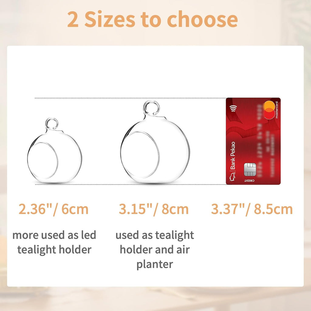 Skiennix Hanging Glass Tealight Holders - 12 Pcs Globe Terrariums for Indoor/Outdoor Decor