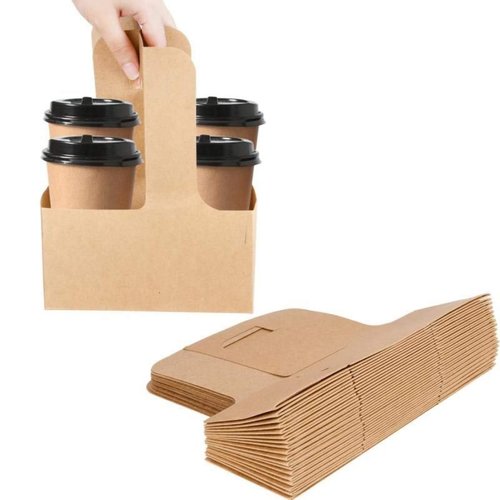 Kaderron 100 Pack Kraft Drink Carrier with Handles - 2 Cups or 4 Cups Assemblable Disposable Paperboard Drink Holders Great for All Your Drink and Food Delivery(2 Cup-100 Pack)