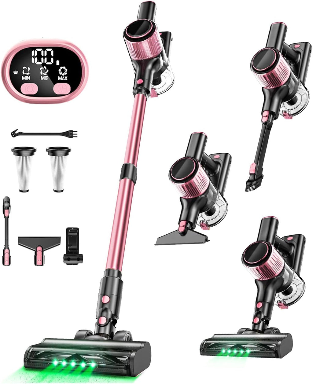 VICEASE Cordless Vacuum Cleaner - 8-in-1 Powerful Suction for Home | Lightweight, LED Display, 45 Min Battery, Pink