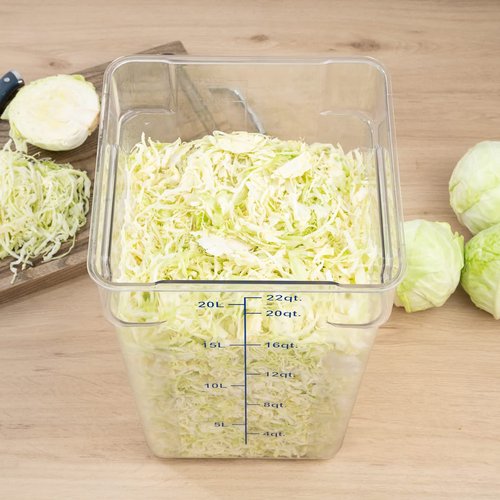 Met Lux 22 Quart Brine Bucket, 1 Square Marinating Container - With Volume Markers, Built-In Handle, Clear And Blue Plastic Dough Rising Bucket, Freezer-Safe, Lid Sold Separately