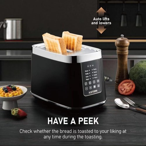 KETIAN Touchscreen 2-Slice Toaster - Automatic Electric Digital Design with 7 Browning Settings & 1400W Power
