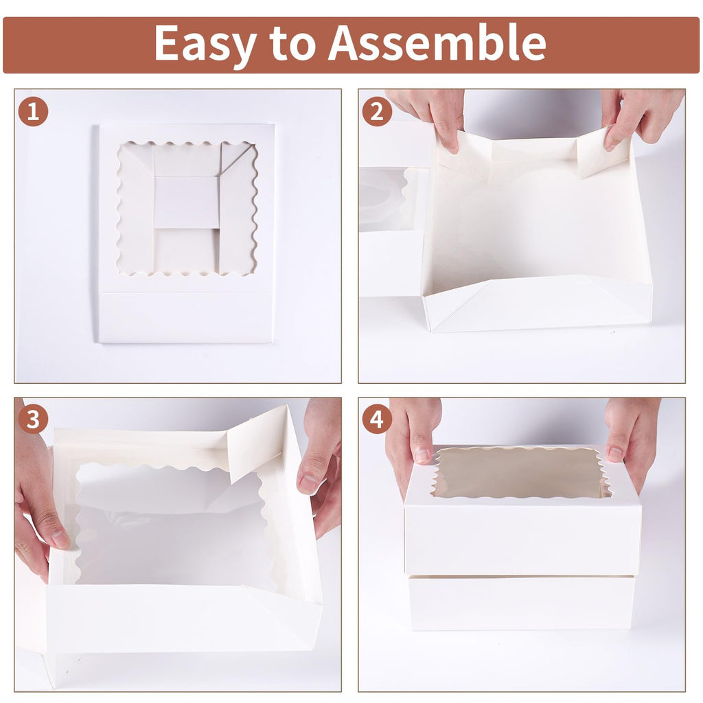 PFAMKEER 24 pcs12x12x3 Inch Bakery Boxes with Window, White 12 inch Cake Pastry large Pie Cookie Box for Dessert,strawberry,Chocolates Boxes