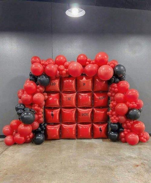 HKYOOD 36pcs Red Square Foil Balloons Wall Backdrop with 79pcs Balloon Garland Arch Kit, Double Sided Balloons for Birthday Bridal Shower Anniversary New Year Valentine's Day Prom Party Decorations
