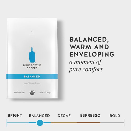 Blue Bottle Whole Bean Organic Coffee, Balanced, Medium Roast, 12 Ounce bag (Pack of 6)