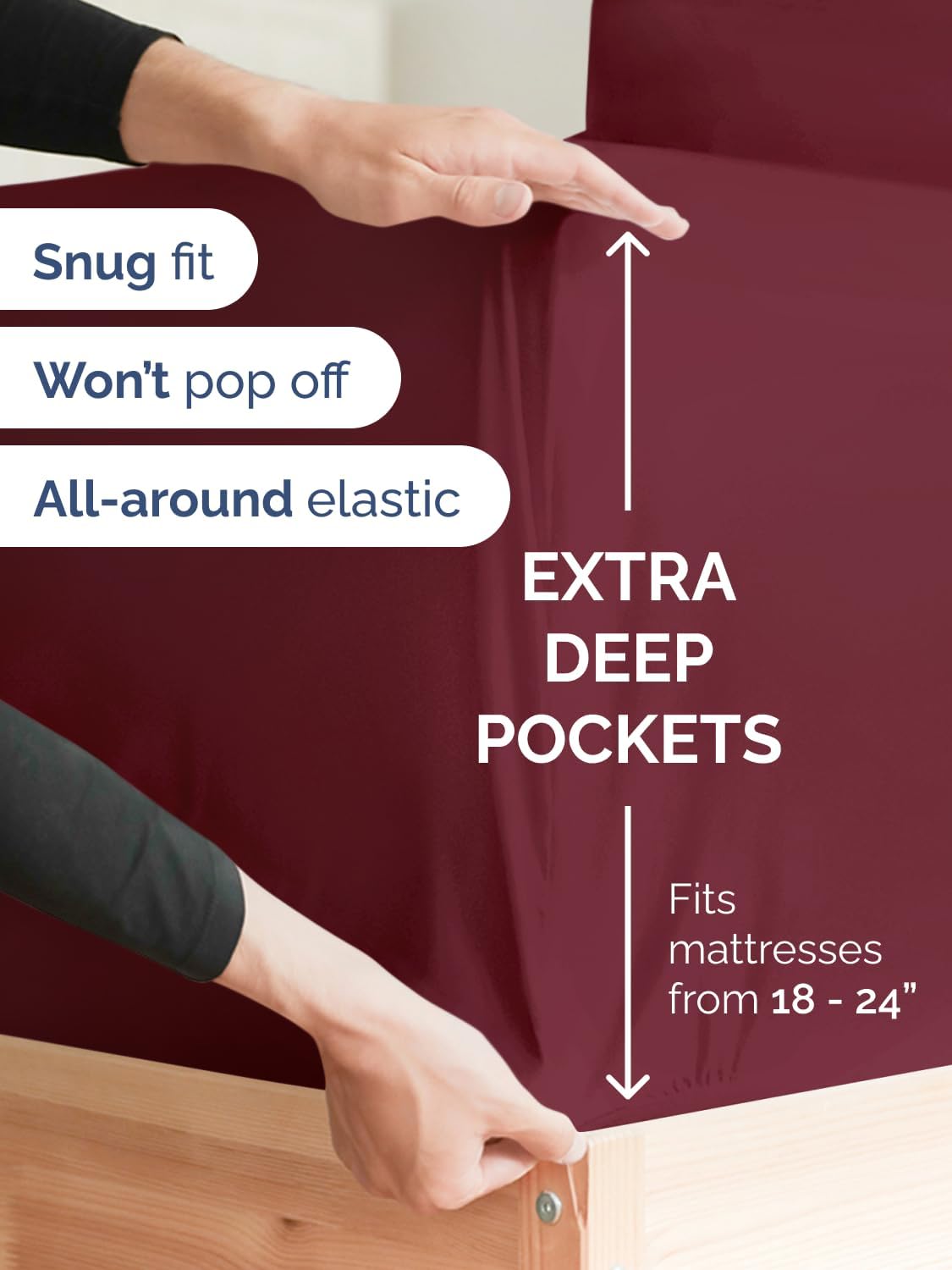 Skiennix Extra Deep Full Sheet Set | 6-Piece Breathable Cooling Bedding - Soft, Wrinkle-Free - Burgundy