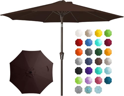 JEAREY 9FT Outdoor Patio Umbrella - Push Button Tilt & Crank | UV Protection, Waterproof, Brown