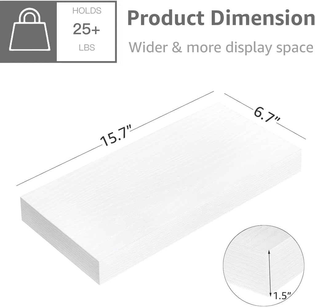 QEEIG Floating Wall Shelves - Stylish 16-Inch Bathroom & Bedroom Storage - Set of 4, White