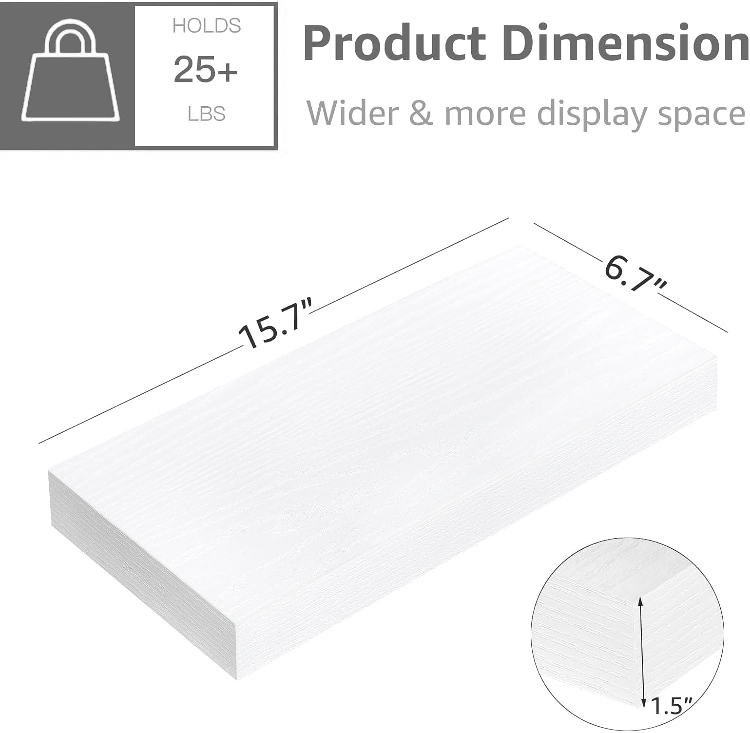 QEEIG Floating Wall Shelves - Stylish 16-Inch Bathroom & Bedroom Storage - Set of 4, White