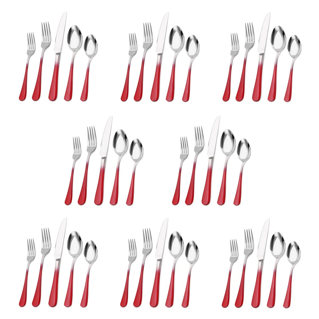Silverware Set, Bysta 40-Piece Stainless Steel Flatware Set, Kitchen Utensil Set Service for 8, Tableware Cutlery Set for Home and Restaurant, Mirror Polished, Dishwasher Safe (Gradient Red)