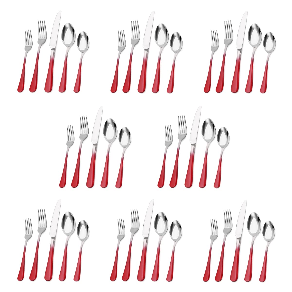 Silverware Set, Bysta 40-Piece Stainless Steel Flatware Set, Kitchen Utensil Set Service for 8, Tableware Cutlery Set for Home and Restaurant, Mirror Polished, Dishwasher Safe (Gradient Red)