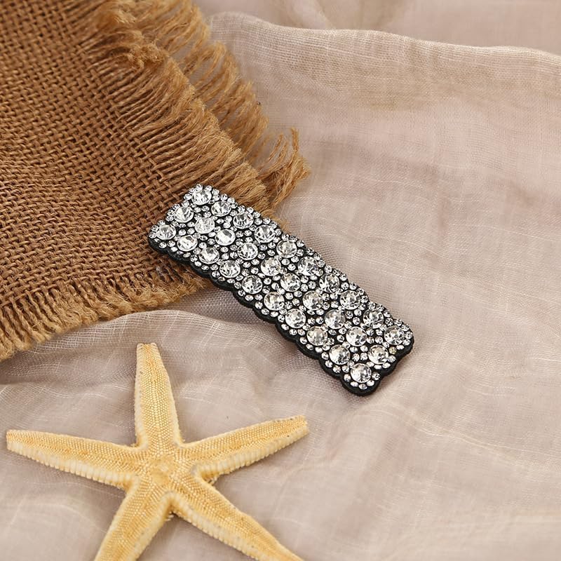 ZLmoue Silver Rhinestone Snap Hair Clips Rectangular Barrettes 2 Pcs
