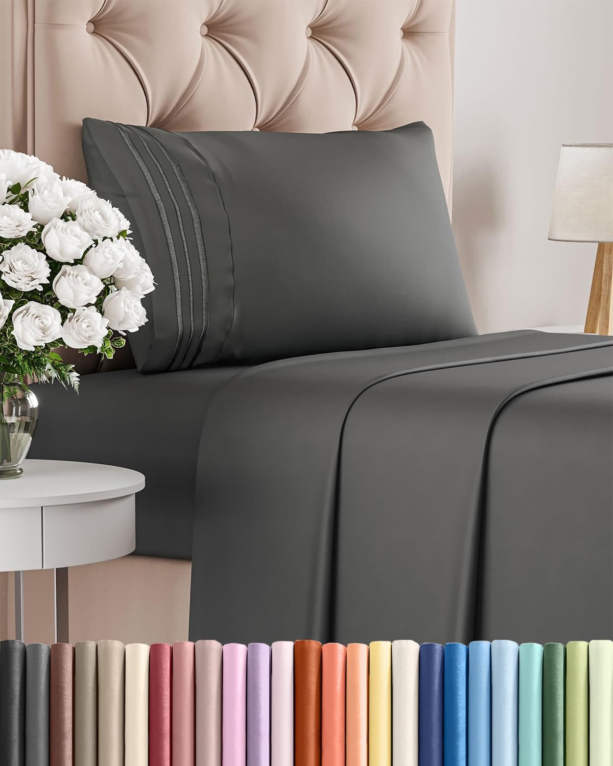 Skiennix Twin Size 3-Piece Sheet Set - Comfy Cooling Bed Sheets | Ultra-Soft, Deep Pockets, Charcoal