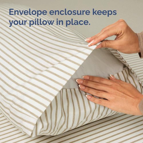King Pillow Cases by [Brand Name] - Ultra Soft Hotel Quality Covers | Comfy, Wrinkle-Free, 4-Piece Set - Beige Stripes