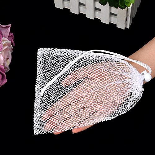TecUnite 10 Pack Mesh Drawstring Bags, 5.5 x 7.5 Inch, White