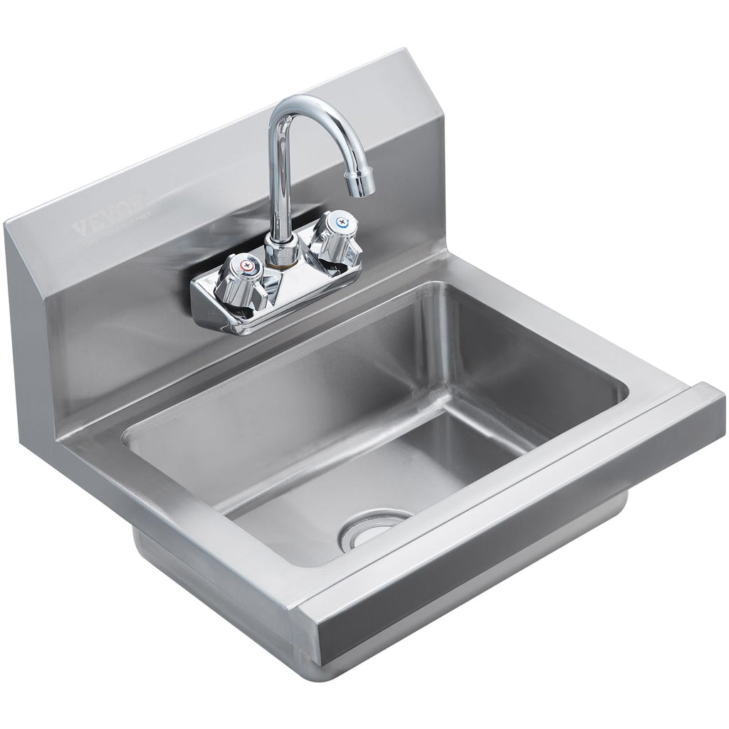 VEVOR Commercial Hand Sink with Faucet, Stainless Steel Sink for Washing, Small Washing Sinks, Wall Mount Hand Basin, Utility Sink for Restaurant, Kitchen, Bar, Garage and Home, 17 x 15 inch