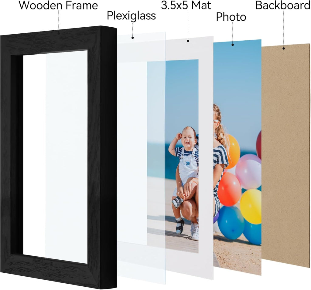 Vittanly Picture Frame Set of 3 - 4x6 & 3.5x5 Display Options | Wall Mount or Tabletop - Black Engineered Wood