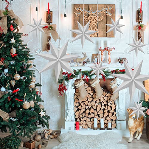 12 Pack White 3D Paper Star Lanterns for Christmas Wedding Party Home Decor