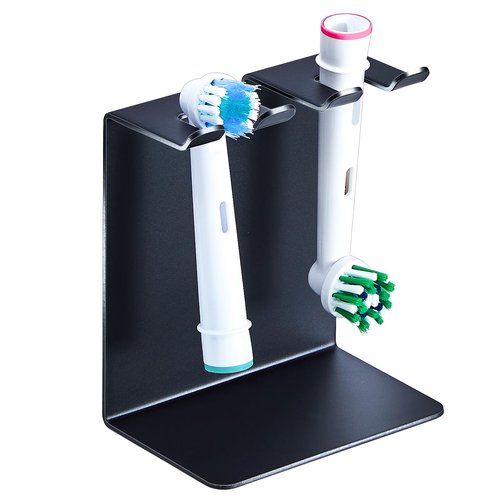 Electric Toothbrush Head Holder, Oukimly Toothbrush Holder Wall Mounted or Desktop, Metal Tooth Brush Holder, Shower Brush Head Holder, Electric Toothbrush Holder for Bathroom (Black, Small)