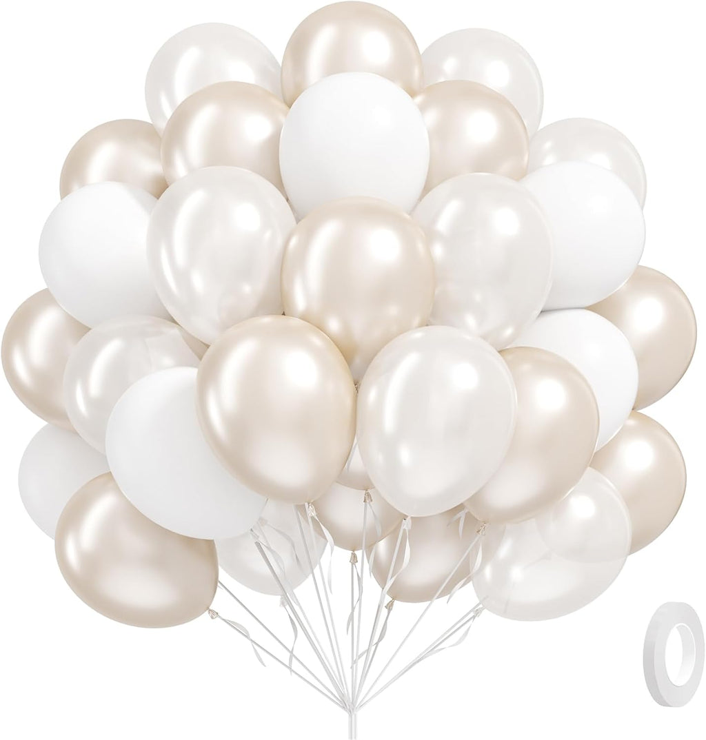 Skiennix 12-Inch Double Stuffed Pearl Balloons - Elegant Pearl White Latex for Weddings & Parties