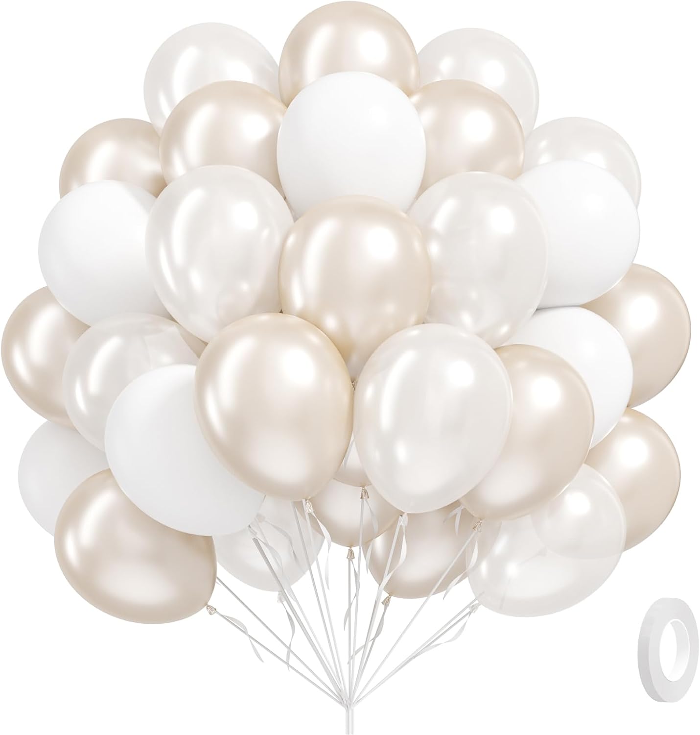 Skiennix 12-Inch Double Stuffed Pearl Balloons - Elegant Pearl White Latex for Weddings & Parties