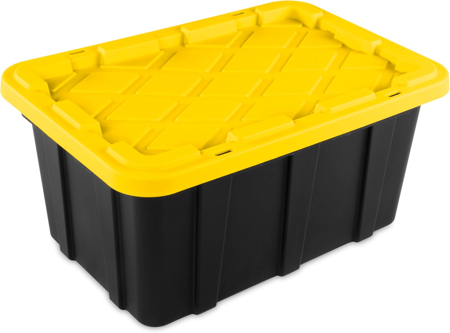 Sterilite 17 Gal Industrial Tote - Stackable Storage Bin with Snap-Fit Lid | Black Base & Yellow Lily Lid, 6-Pack
