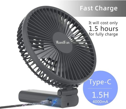 HandFan 6-Inch Handheld Fan - 4000mAh Battery, 6 Speeds, Strong Airflow, Foldable Design | Grey