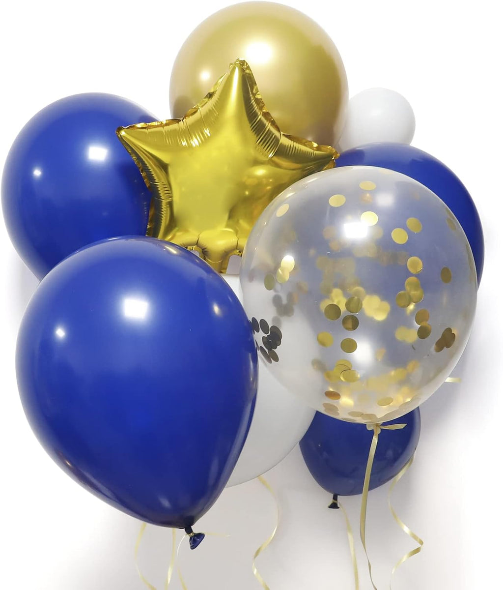 RUBFAC Royal Blue Gold Balloon Garland Arch Kit - Metallic & Star Foil Balloons for Parties