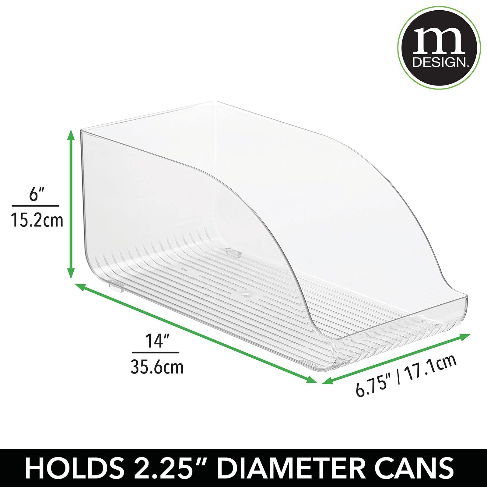 mDesign Compact Plastic Kitchen and Pantry Storage Organizer Bin for Tall Skinny Soda/Pop Cans - Kitchen, Pantry, Cabiner, Freezer, Refrigerator - 2 Pack - Clear - 14 x 6.75 x 6