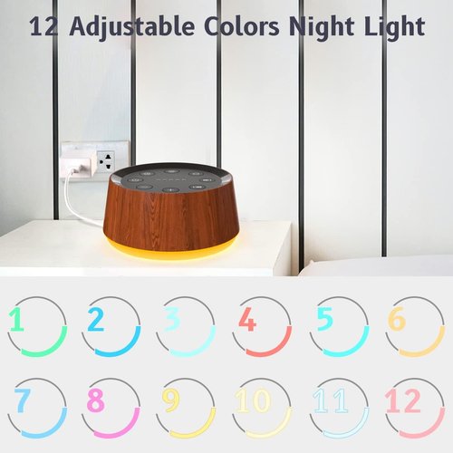 BrownNoise Sound Machine - 30 Soothing Sounds & 12 Colors Night Light | Memory Function & 36 Volume Levels