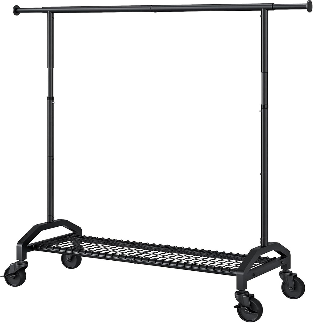 Wiracks Heavy Duty Clothes Rack - Adjustable Rolling Garment Rack with 350lbs Capacity | Black, 51-71" W x 16.53" D x 65-71" H