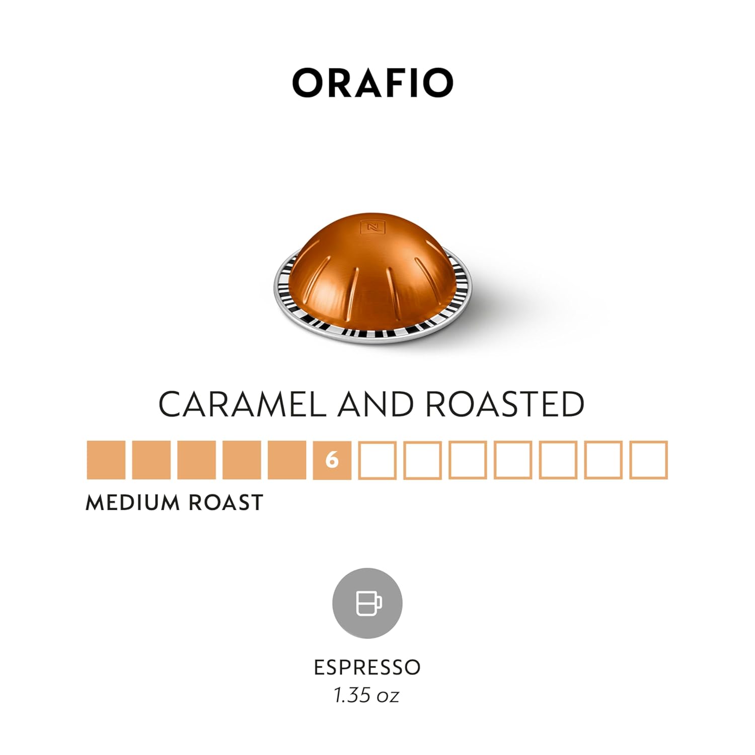 Nespresso Vertuo Orafio Espresso Coffee Capsules - Medium Roast, 50 Count Pack