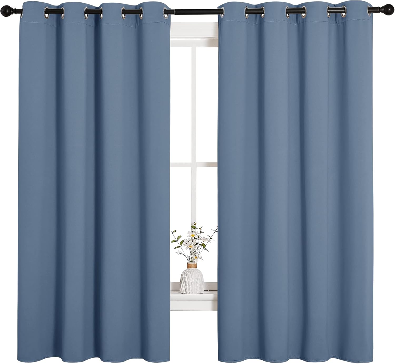 NICETOWN Blackout Curtains - Sound & Heat Reducing Drapes for Kids' Bedroom | Stone Blue, 55" x 68", 2PCs