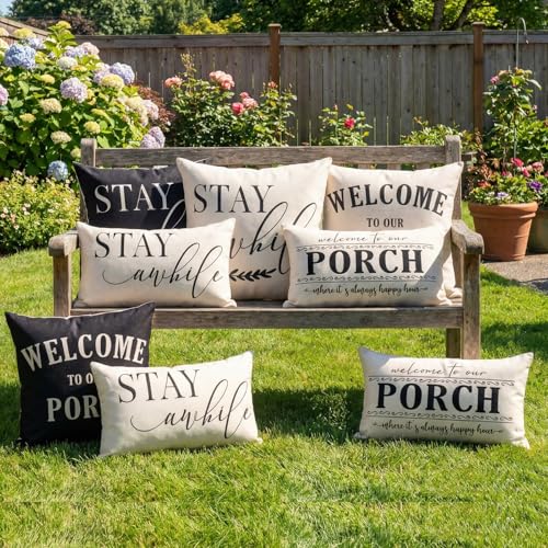 JOJOGOGO Stay Awhile Outdoor Lumbar Pillow Covers, Waterproof 12x20, Set of 2